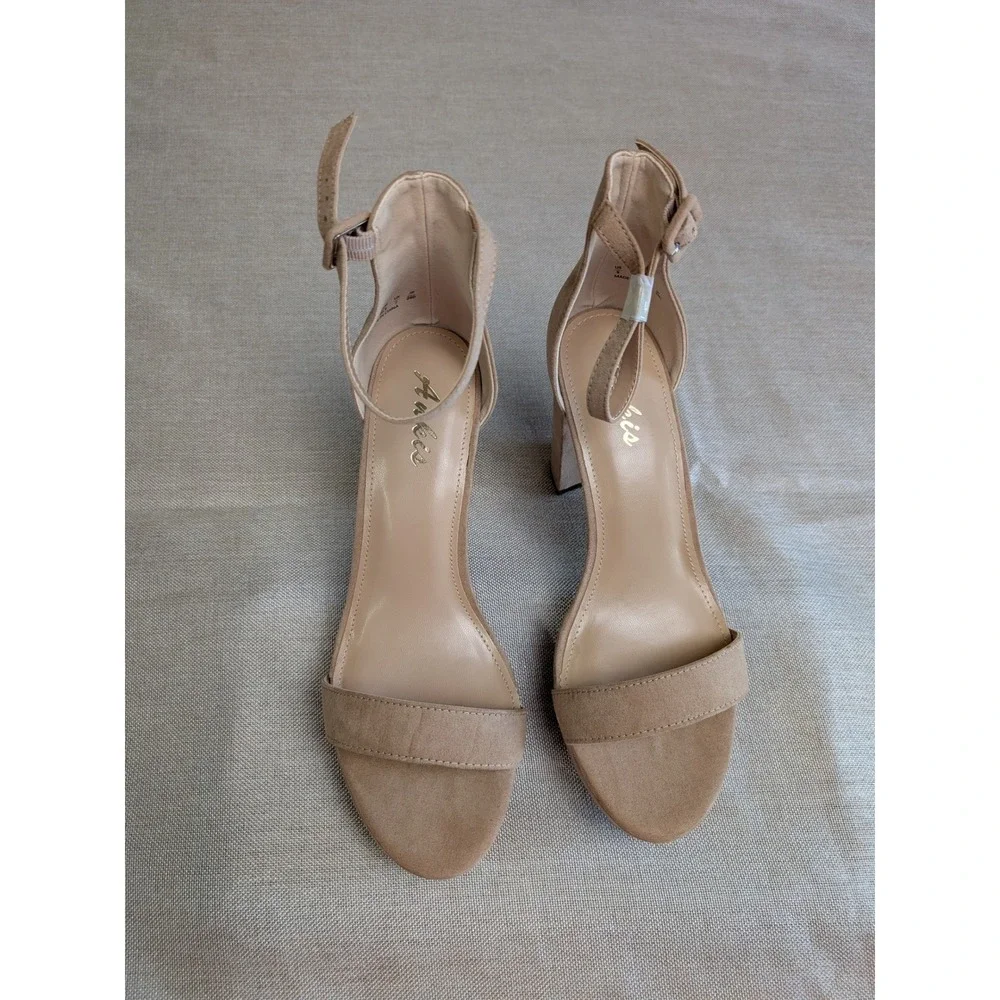 Ankis Platform Sandals Womens Size 9 Nude Tan New Block Heel Ankle Strap Suede